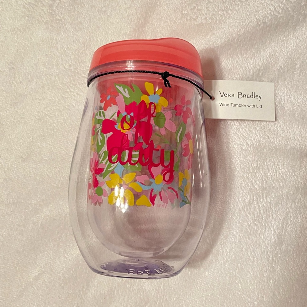 Vera Bradley Colorful Floral Wine Tumbler with Lid “off duty”
